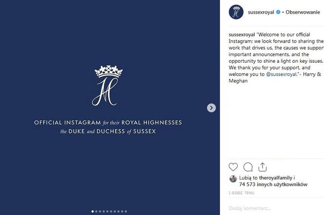 Meghan Markle i książę Harry mają konto na Instagramie