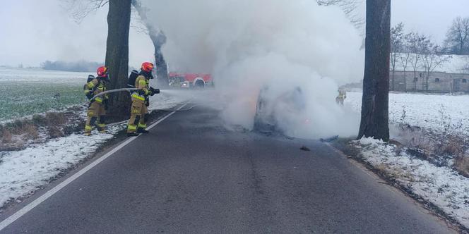 Auto stanęło w płomieniach podczas jazdy! Tylko cud uratował kierowcę