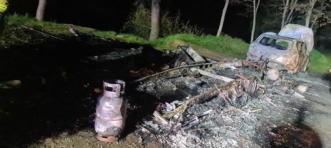 Pożar przyczepy kempingowej i samochodu w powiecie gostyńskim