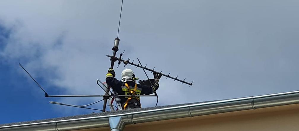 Ptak zaplątał się w antenę telewizyjną i nie mógł się uwolnić! Interweniowali strażacy [ZDJĘCIA]