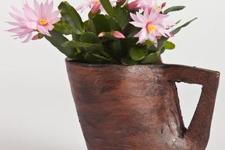 Gliniany dzban jako pojemnik na kwiaty doniczkowe
