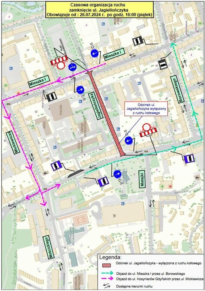 Mapa objazdu na Jagiellończyka