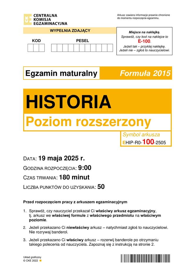 Matura 2025 historia rozszerzona - arkusz CKE 19.05.2025 - Formuła 2015