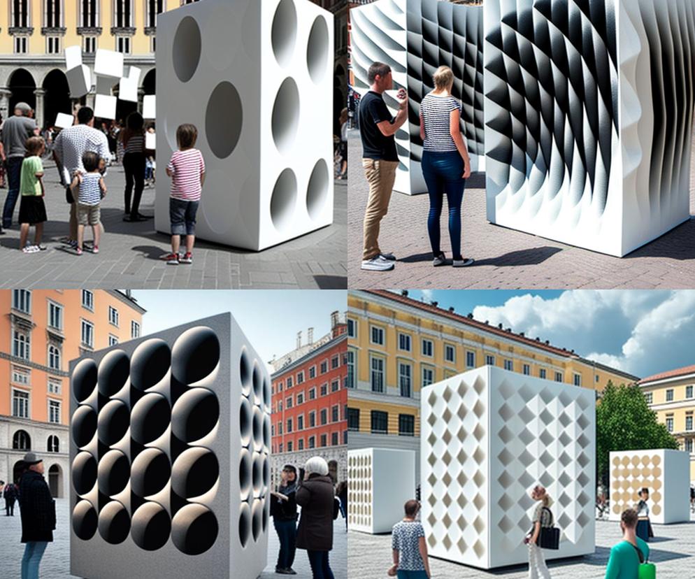 Propozycja instalacji podejmującej temat hałasu w mieście wygenerowana przez AI 