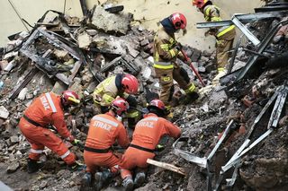 Akcja ratownicza w zawalonej kamienicy w Cieszynie