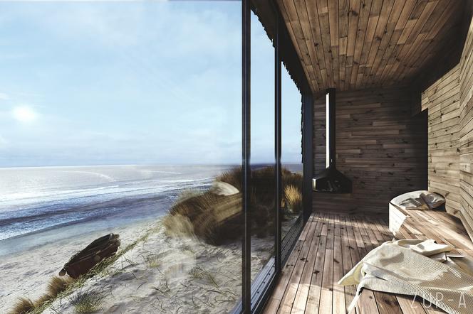 Projekt domu przy plaży – kompaktowe wnętrze z widokiem na morze