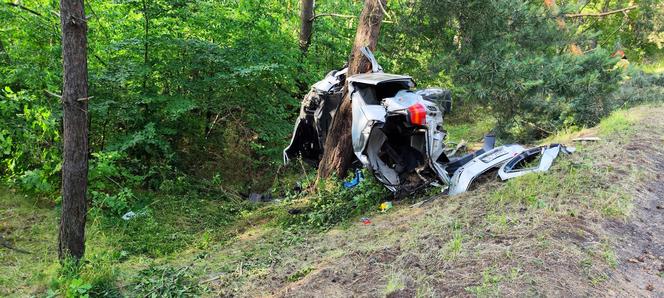 Wypadek w Krzepicach. Dwóch młodych kierowców z impetem uderzyło w drzewa