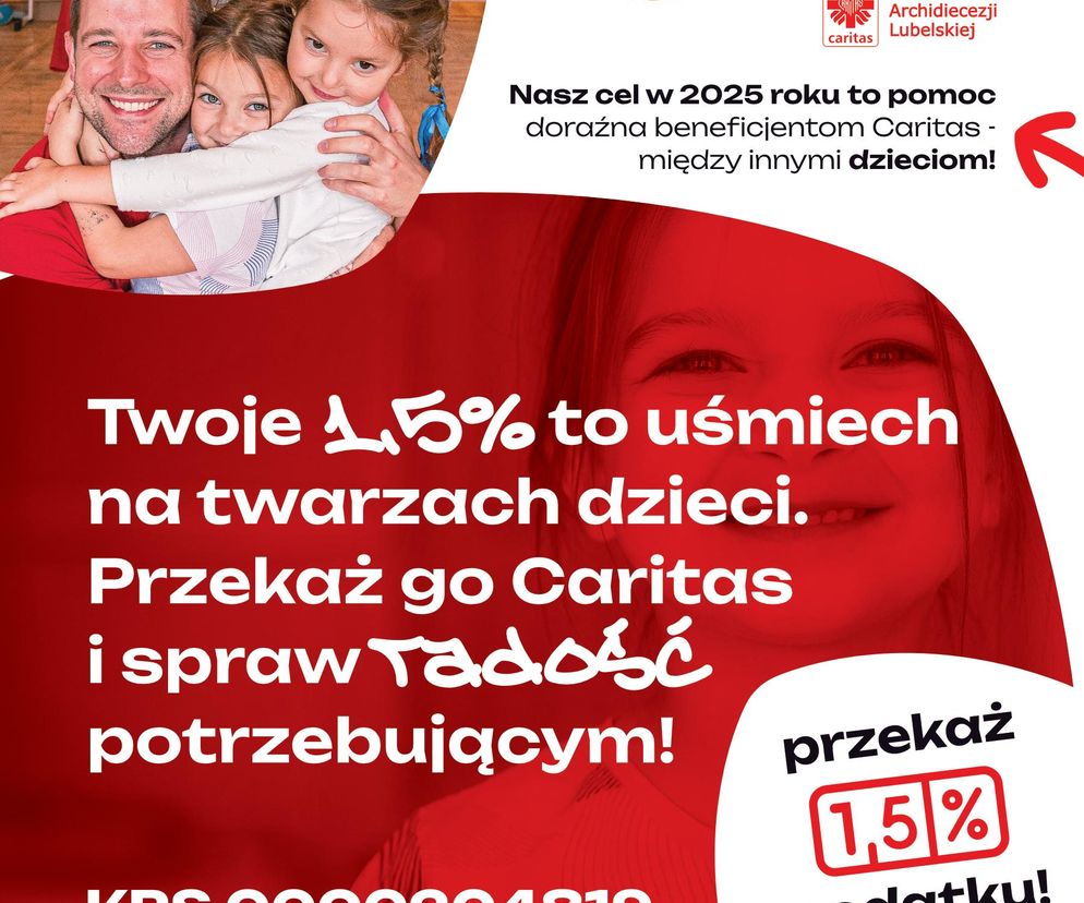 1,5% podatku dla Caritas Archidiecezji Lubelskiej - plakat 