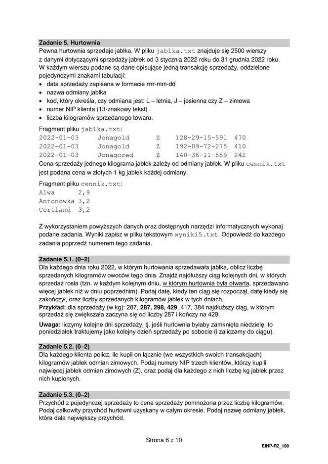 Matura 2024. INFORMATYKA poziom rozszerzony ARKUSZ CKE stara formuła 2015