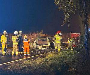 Volvo wbiło się w drzewo i stanęło w płomieniach. Kierowca spłonął żywcem! 