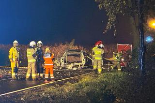 Volvo wbiło się w drzewo i stanęło w płomieniach. Kierowca spłonął żywcem! 