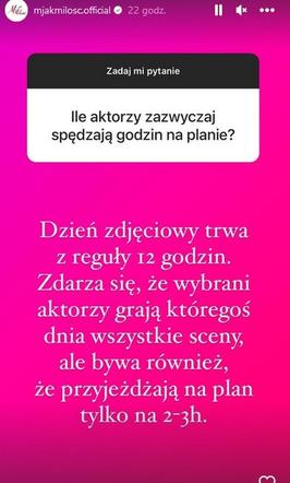 M jak miłość. Ile aktorzy godzin spędzają na planie?