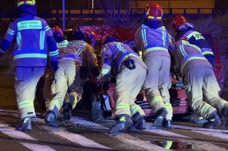 Dachowanie na torach tramwajowych w Warszawie