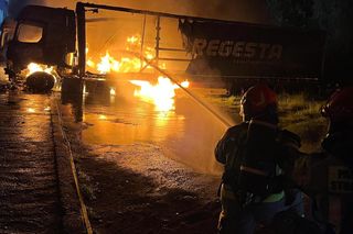 Pożar ciężarówek w Mysłowicach