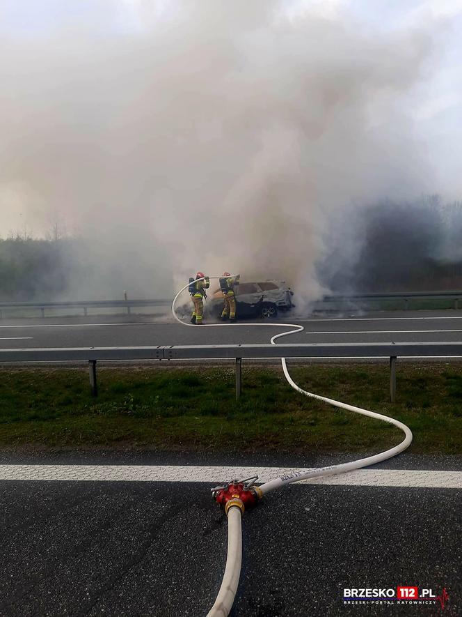 Pożar osobówki na autostradzie A4 w Brzesku