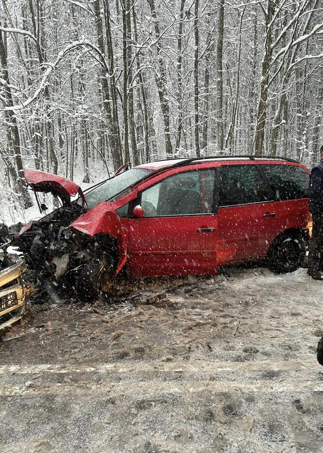 Czołowe zderzenie na DW 214 w Pałubicach. W wypadku poszkodowanych zostało pięć osób