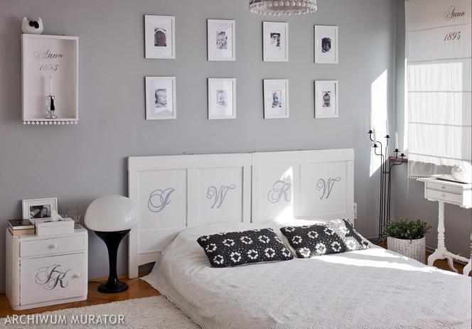 Szare ściany w romantycznej sypialni