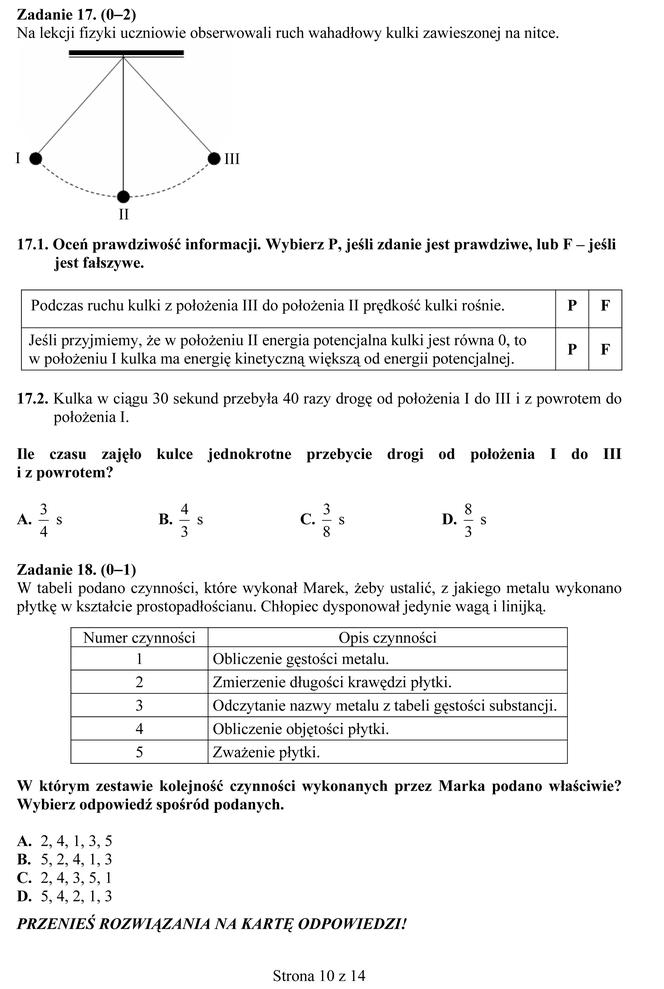 EGZAMIN GIMNAZJALNY 2013 PRZEDMIOTY PRZYRODNICZE - ARKUSZE, ODPOWIEDZI