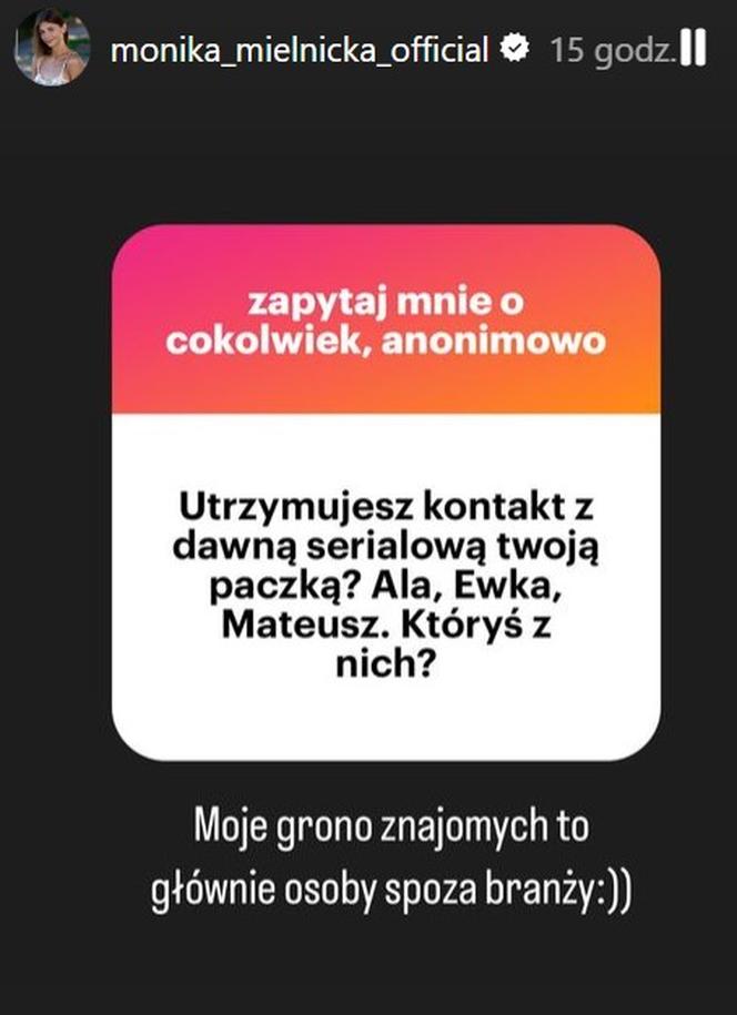 Monika Mielnicka (Lilka w M jak miłość) o kolegach z planu na Instagramie