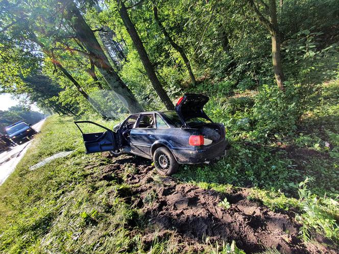 Kamieńczyk. Trzech ciężko rannych mężczyzn! Ich audi roztrzaskało się o drzewo na DK nr 62 [ZDJĘCIA]