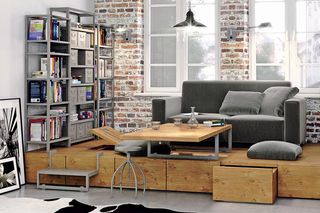 Wnętrza z podestami i podłogą na różnych poziomach