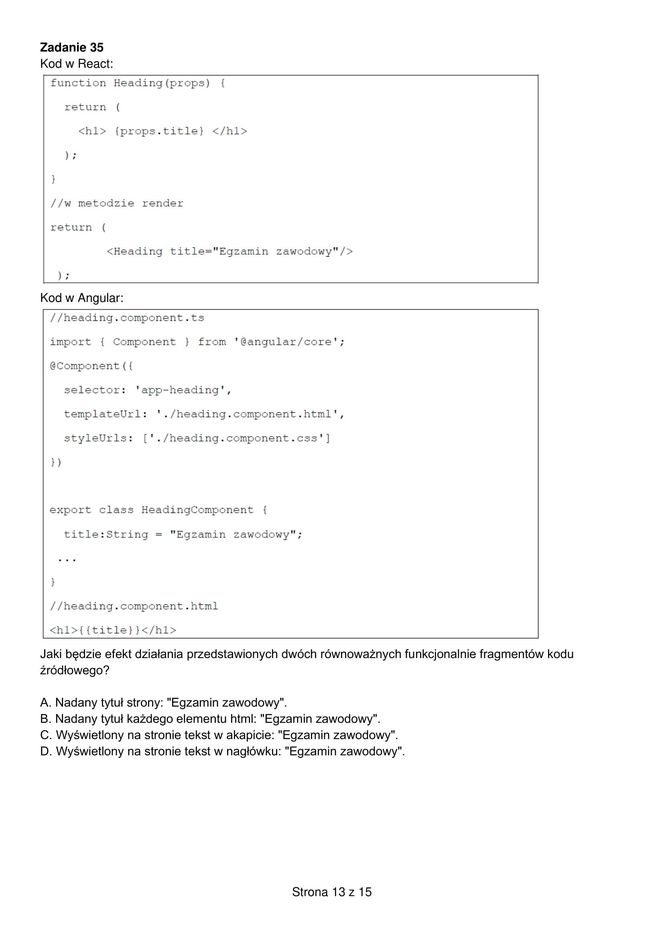 Egzamin zawodowy informatyk - przykładowe zadania. Nazwa kwalifikacji: Projektowanie, programowanie i testowanie aplikacji