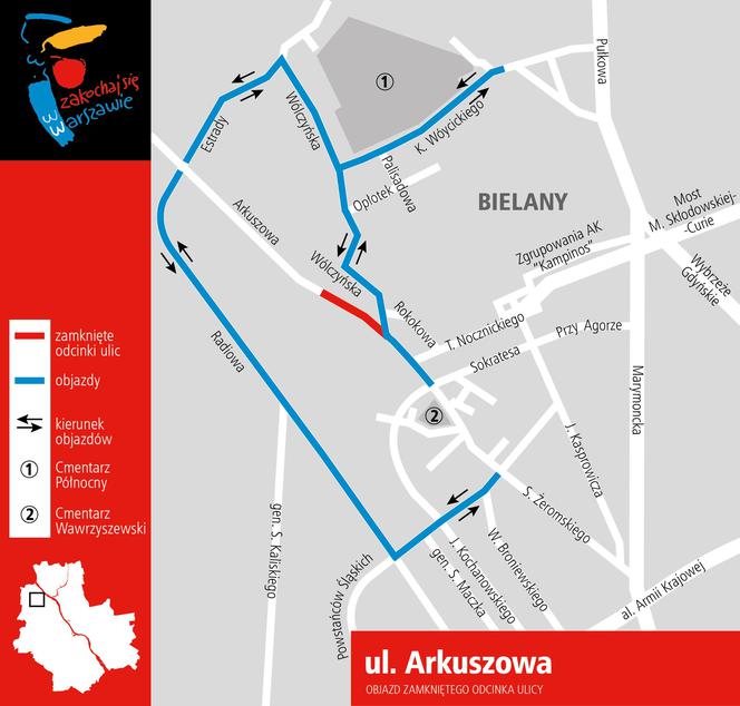 Objazdy zamkniętego odcinka ul. Arkuszowe