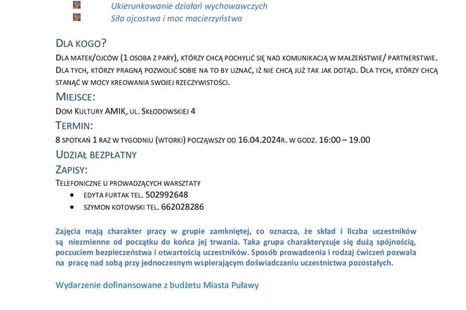 Bezpłatne warsztaty dla rodziców w Puławach