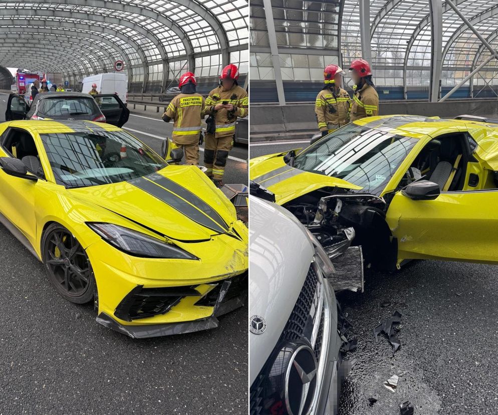 Żółta Corvette huknęła w bariery i zderzyła się z 3 samochodami! 