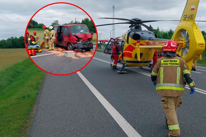 Wypadek busa i osobówki pod Łęczycą. Kilkanaście osób poszkodowanych [ZDJĘCIA]