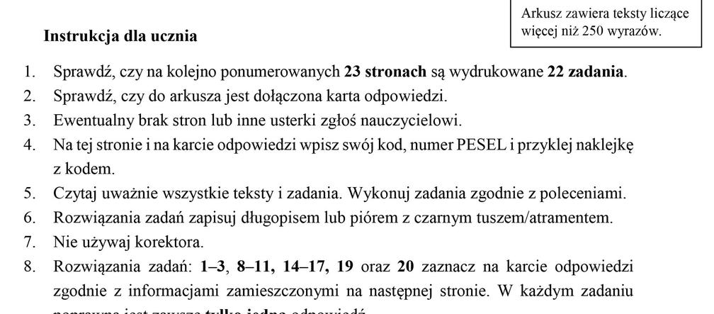 str.1 Próbny egzamin ósmoklasisty 2020. Arkusz z języka polskiego