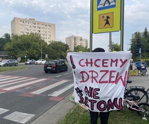 Protest mieszkańców przeciwko wycince drzew pod budowę linii tramwajowej do Mistrzejowic.