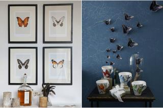 Motyle jako motyw dekoracyjny: tapety, tkaniny, porcelana i dodatki