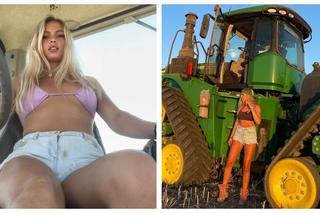 Piękna rolniczka jeździ traktorem w skąpym bikini. Jej filmiki robią furorę w sieci