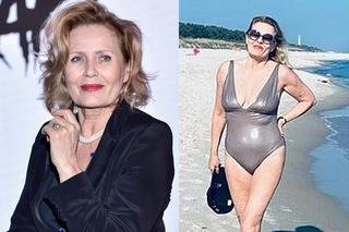 69-letnia Grażyna Szapołowska pręży i wije się na plaży w stroju kąpielowym. Ależ ona ma figurę! 