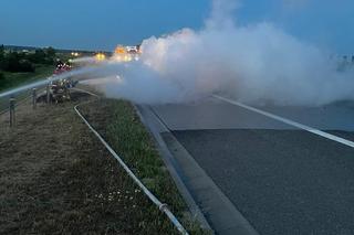 Samochód elektryczny w ogniu na trasie S5. Dogaszanie trwało kilka godzin [ZDJĘCIA]