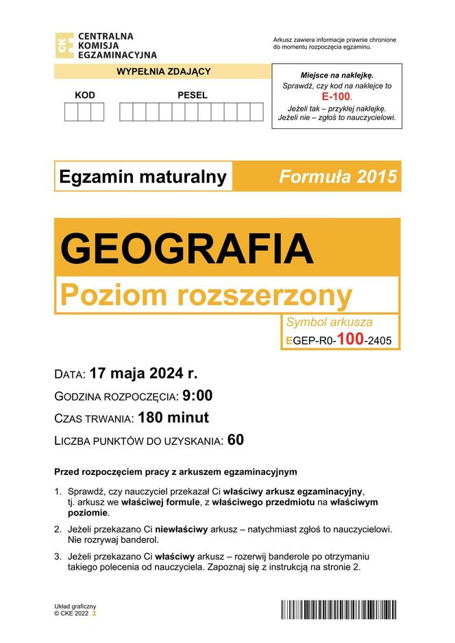 Matura 2024: geografia poziom rozszerzony. Arkusze CKE [STARA FORMUŁA 2015]