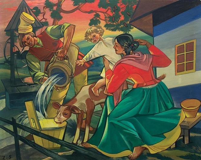 Zofia Stryjeńska, "Pojenie cielaka" (1949)