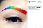 makijaż, tęczowe brwi, kolorowe brwi