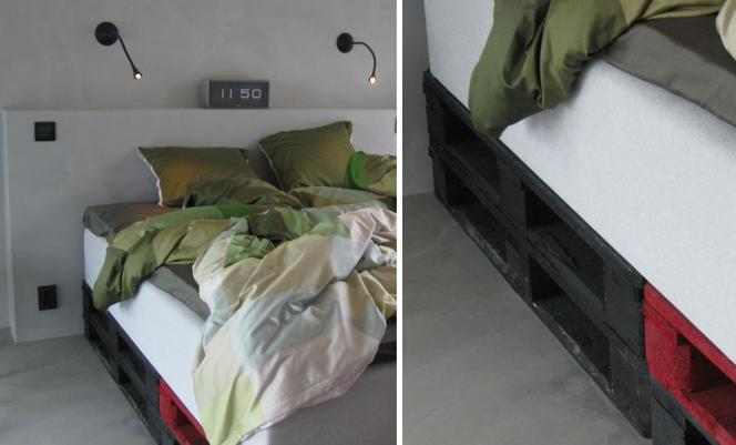 Skandynawskie łóżko w sypialni na paletach