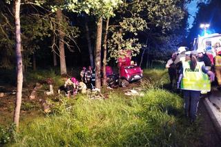 Kobieta uderzyła autem w drzewo. Samochód zgniótł się tak, że ranna została w nim uwięziona