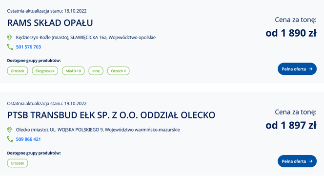 Ceny węgla ze strony cieplo.gov.pl