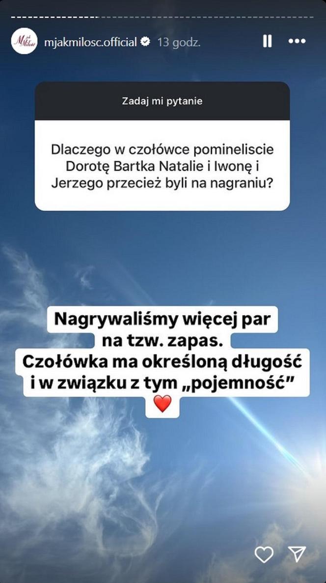 M jak miłość. Odpowiedź produkcji w sprawie bohaterów nieobecnych w nowej czołówce serialu