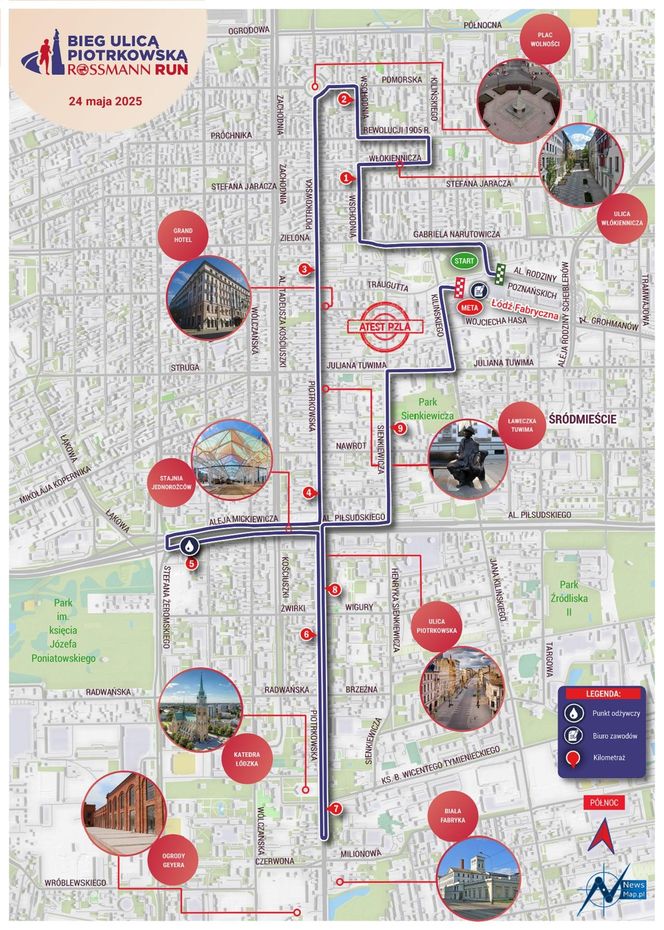 Rossmann Run 2025. Mapa biegu ul. Piotrkowską