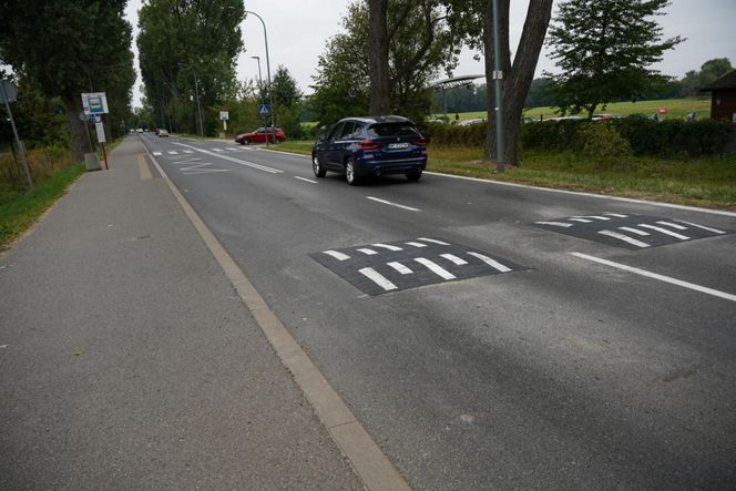 Drogowcy montują progi zwalniające na ul. Vogla. Rok temu rozpędzone BMW z trzema mężczyznami wbiło się tu w drzewo i spłonęło