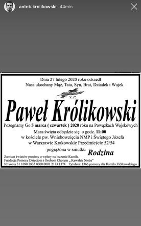 Nekrolog Pawła Królikowskiego