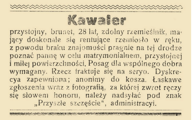Tinder działał już ponad 100 lat temu. Szukano miłości i korzystnych finansowo małżeństw