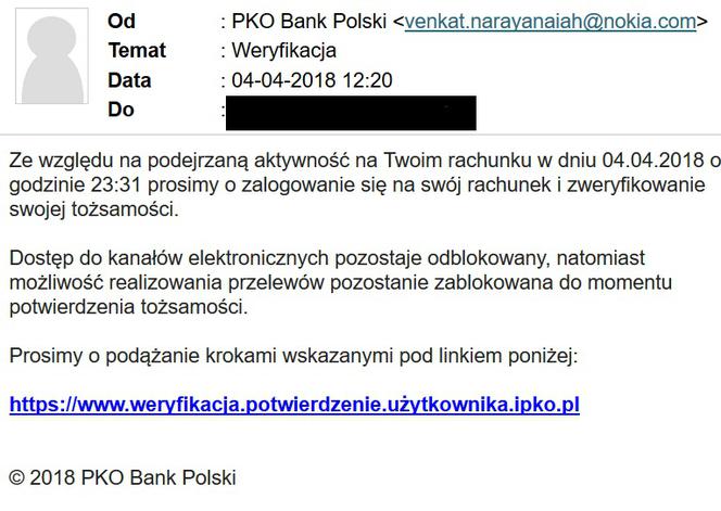 UWAGA! Oszuści rozsyłają maile weryfikacyjne