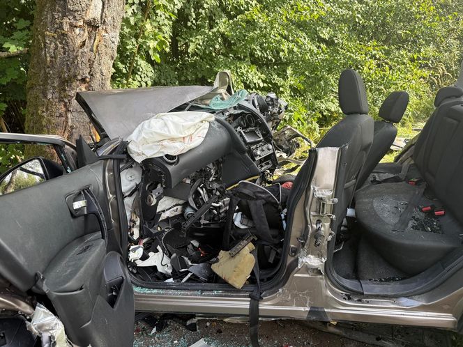 Samochód z czteroosobową rodziną uderzył w drzewo. Tragiczny wypadek na trasie Górowo Iławeckie – Kamińsk