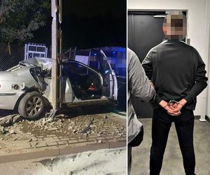Zawinął się srebrnym bmw na betonowym słupie. Bez uprawnień i OC, ale za to z promilami i po skręcie